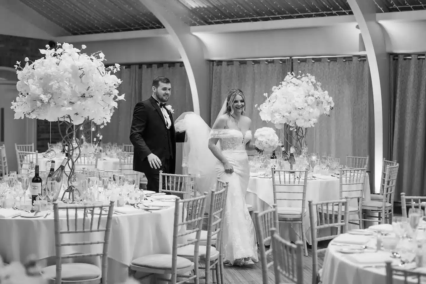 White wedding decor at Colshaw hall. All white venue styling by cheshire's best venue stylist Thornton Events